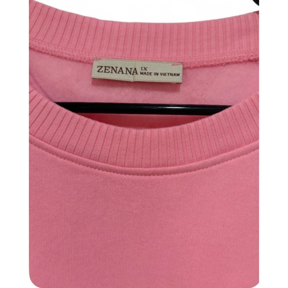 Pink Womens Zenana Ribbed Side Panel Crew Neck Sweatshirt 3XL - Picture 3 of 3